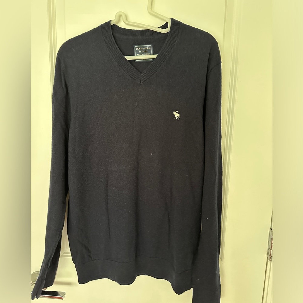 Abercrombie And Fitch Icon Wool V Neck Sweater Navy Blue Size XL